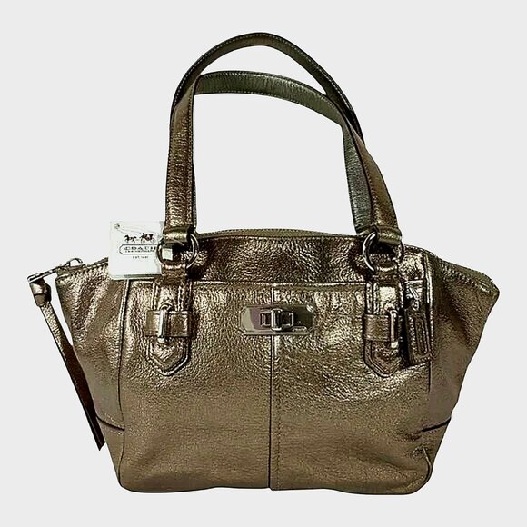NWT! Coach Metallic Gunmetal Mini Chelsea Leather Satchel Bag - Picture 1 of 12